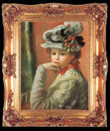 framed  Pierre Renoir Young Girl in a White Hat, Ta009